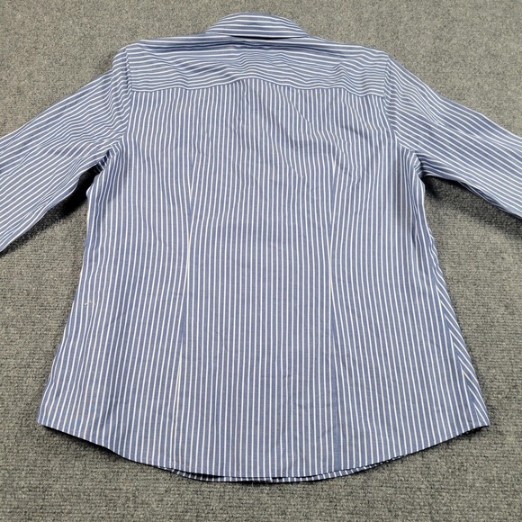 Talbots Shirt Womens 6P Blue White Stripe Button Front Wrinkle Resistant Petites - Picture 4 of 10